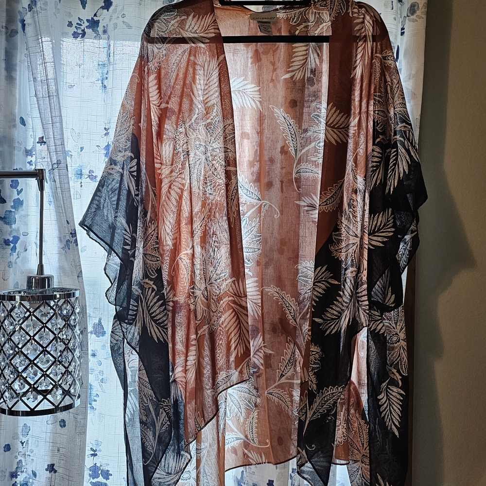 Catherines Sheer Floral Kimono in Black and Pink
